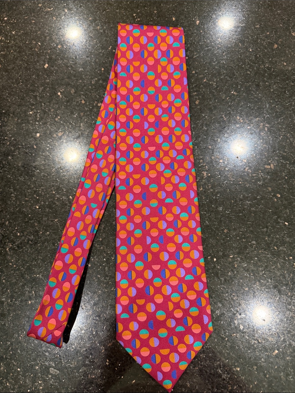 Paul Stuart Red Tie with Multicolor Geometric Dots